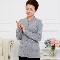 Middle-aged and elderly cardigan autumn clothes womens cotton set loose mother thermal underwear pair-top elderly blouse Gray