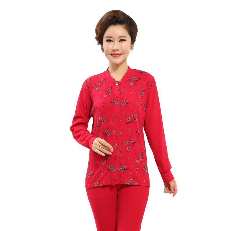 Trung niên và người già đồ lót ấm womens cardigan sautumn mùa thu vành đai quần cotton khóa vào kích thước mẹ ông già phù hợp lớn.