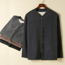 Middle-aged cardigan warm underwear plus velvet thickened autumn clothes mens elderly loose cardigan jacket dad Grandpa