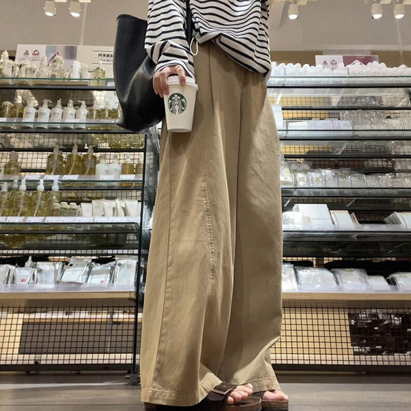 Maternity Wide-Leg Pants for Spring and Autumn, Without Belly Support, Casual Workwear Style, Drawstring Khaki Floor-Length Pants for Fall Maternity Wide-Leg Pants for Spring and Autumn, Without Belly Support, Casual Workwear Style, Drawstring Khaki Floor-Length Pants for Fall