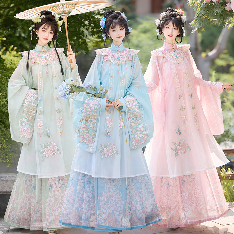 Daitang Original Ming-Style Hanfu Cloud-Shoulder Diagonal Collar Long Shirt Mamian Skirt Heavy Embroidery Daily Wear Spring, Summer, Autumn Set