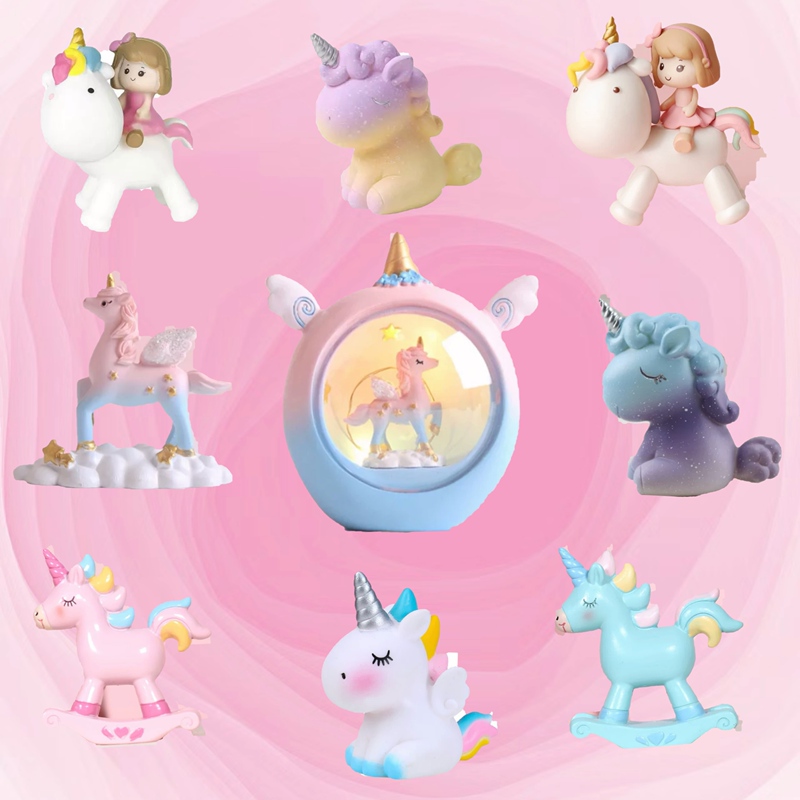 Unicorn Cake Decoration Ornaments Starry Sky Cloud Riding Fantasy Bb Unicorn Night Light Horse Riding Boys and Girls Cake Baking