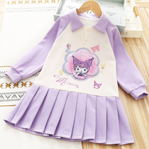 Fille Sweatshirt Dress Summer Dress 2024 New Children Pure Cotton Polo Skirt Little Girl Sequin Academy Wind Dress