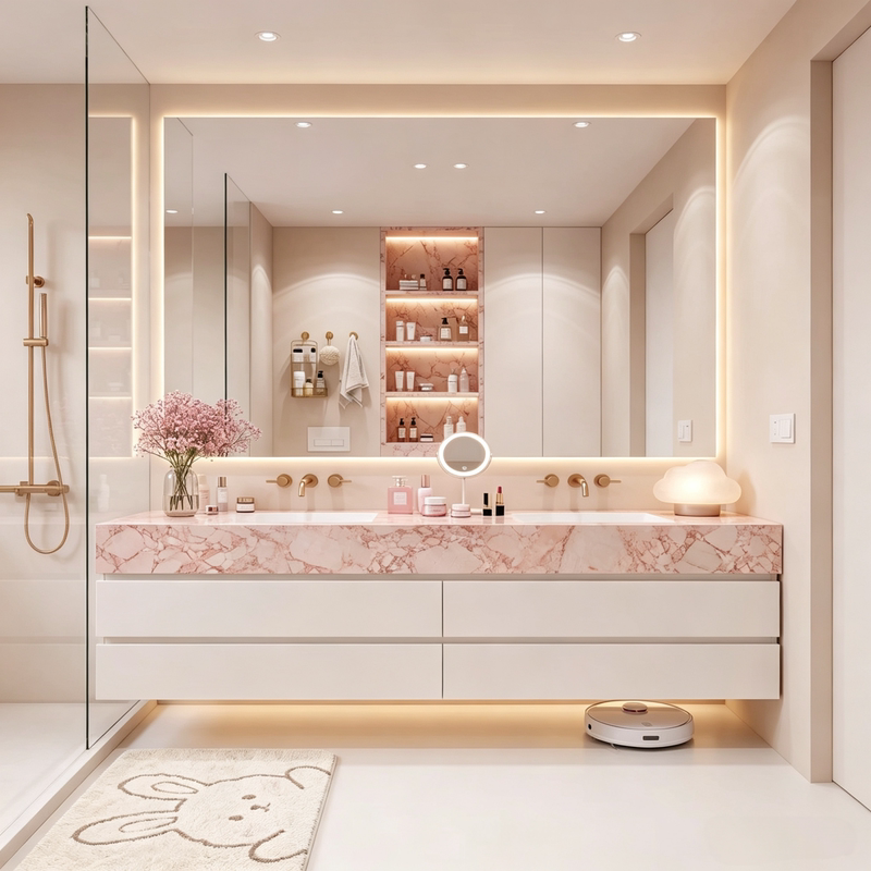 Designer Original Modern All-Season Pink Slate Seamless Basin Bathroom Cabinet Combination Washbasin Bathroom Vanity Cabinet