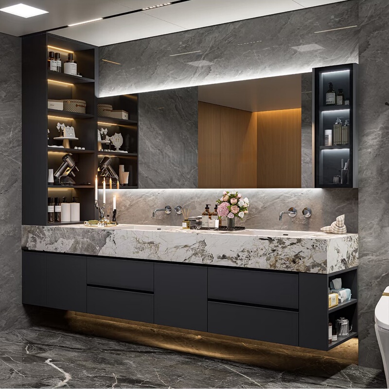 Original Designer Bathroom Cabinet, Light Luxury Rock Slab Integrated Basin Washstand, Bathroom Double Basin, Simple Washbasin Cabinet Original Designer Bathroom Cabinet, Light Luxury Rock Slab Integrated Basin Washstand, Bathroom Double Basin, Simple Washbasin Cabinet