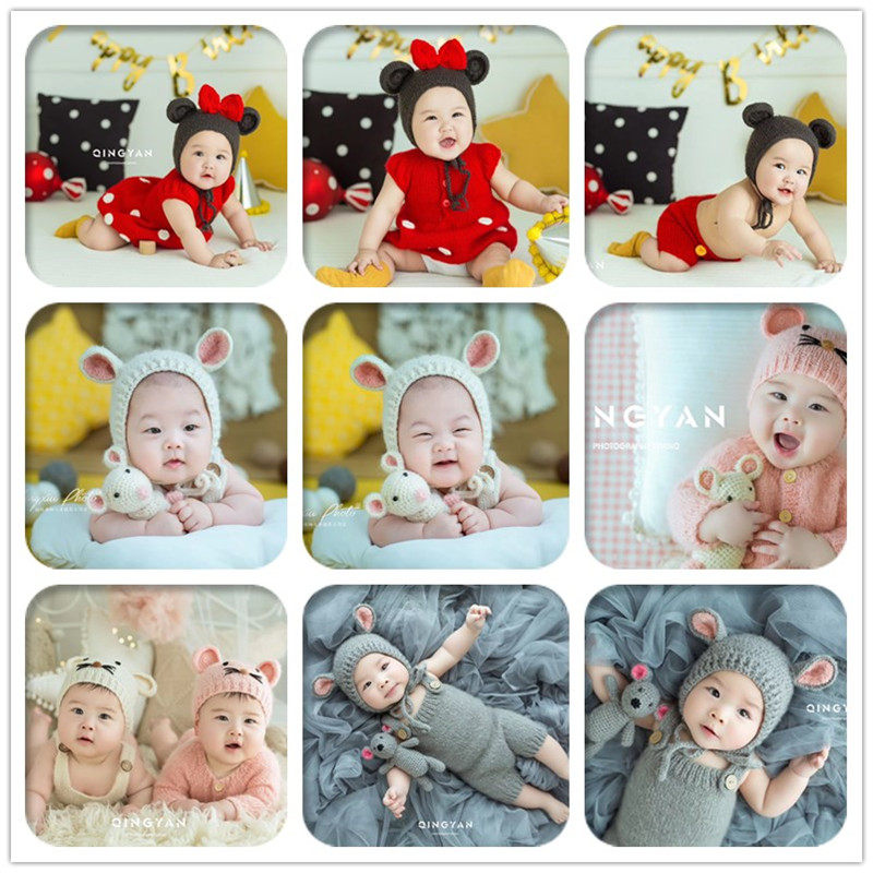 Neanie's original rat year new handknitted wool line 100 days photo props hat Minnie