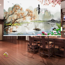 Yi Jiangnan ink landscape painting Lotus Magnolia custom office Feng shui transfer roller blinds Living room partition bay window shading