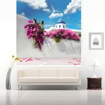 Mediterranean style church seaside flowers scenery office living room bathroom waterproof sunshade roller custom