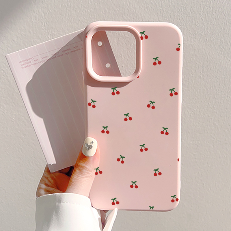 Korean and Japanese Style ins Wave Point Red Cherry Phone Case Suitable for Apple 17 Pro Max, iPhone 16 New Model 15 Pro for Women, 14 Girly Pink Niche 13 Silicone 11 Protective Case 12 Soft