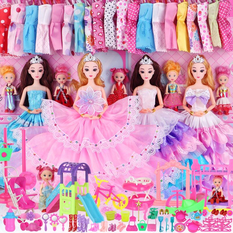 Dress up doll set gift box princess wedding dress girl doll dress up family wine children's toy birthday