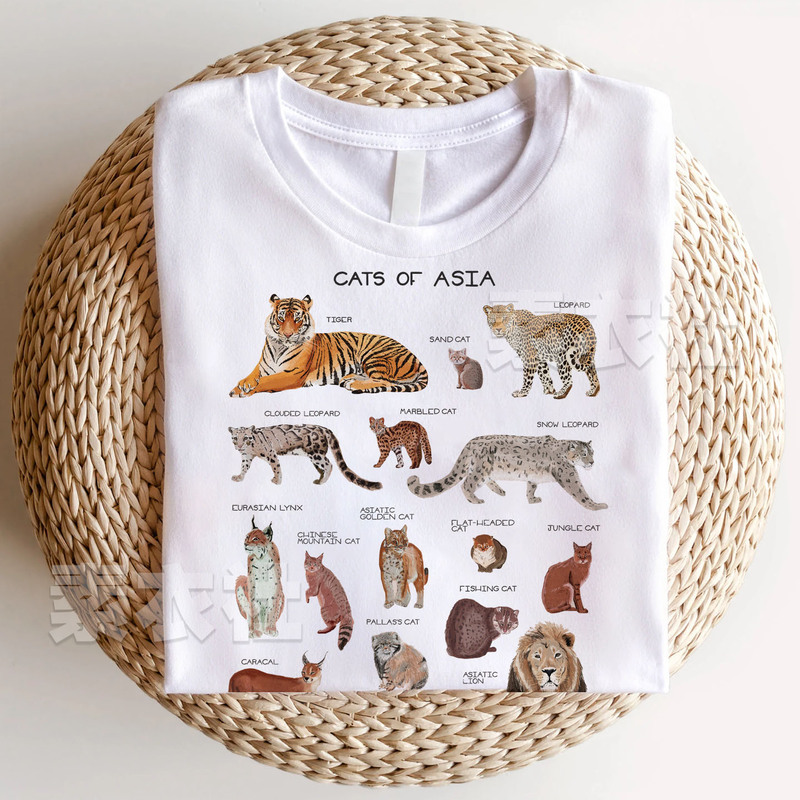 Asian Feline Animals Merchandise Cats of Asia Biology Tiger Lion Snow Leopard Cheetah T-Shirt Pure Cotton Asian Feline Animals Merchandise Cats of Asia Biology Tiger Lion Snow Leopard Cheetah T-Shirt Pure Cotton