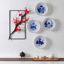 New Chinese Genguan Background Wall Green Flower Porcelain Plum Blossom Wall Decoration Wall Pendant Living Room Wall Creative Home