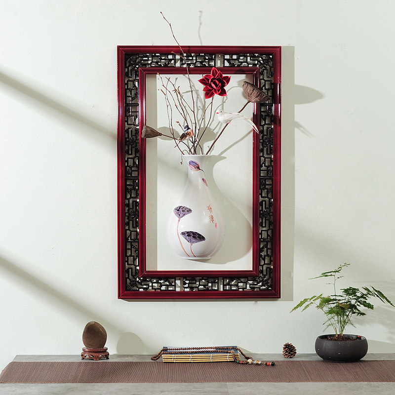 Wall decoration wall decoration hanging decoration new Chinese porch living room dining room wall three-dimensional ceramic vase creative home background wall