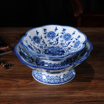 Chinese Blue Flower Porcelain Fruit Tray Furnishing Retro Living Room Home ceramic Candy Tray for the Tray Genguan Tea Table for the Buddha Hall