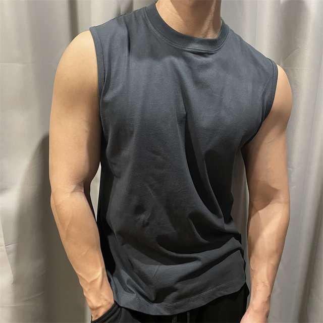 Summer pure cotton loose vest large size men's breathable training running t-shirt outdoor sports fitness vest American