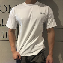 Summer sports loose large size pure cotton short-sleeved mens training running muscle simple casual fitness short-sleeved T-shirt