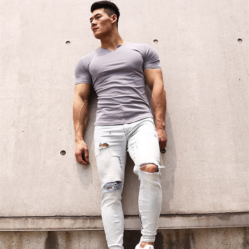 BV fitness T-shirt men's short sleeve stretch slim breathable top casual running sports fitness coach tight top