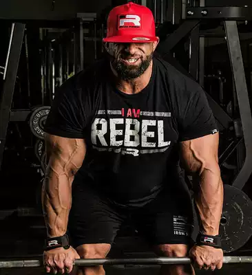 Summer muscle fitness brother T-shirt top bodybuilding training Europe and the United States pure cotton large size loose sports short-sleeved men