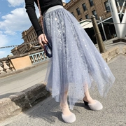 Fan Shu của cửa hàng mùa thu và mùa đông mới của Hàn Quốc phiên bản của đàn hồi eo sao sequins lưới váy của phụ nữ váy dài váy cổ tích