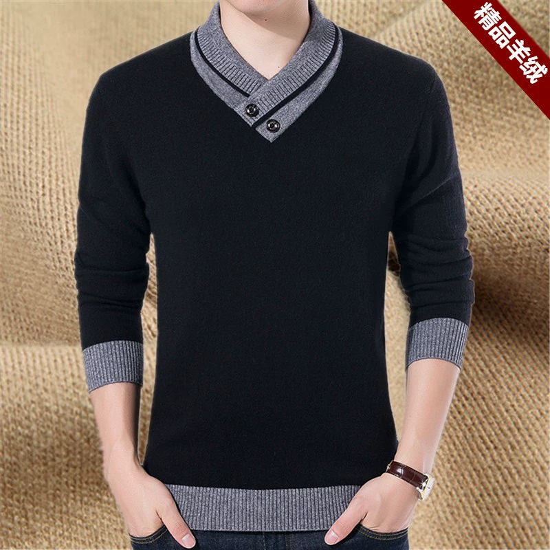 Áo len trẻ trung và trung niên được sản xuất tại Ordos City, cộng với áo len cashmere cổ chữ V size áo len nam - Áo len Cashmere