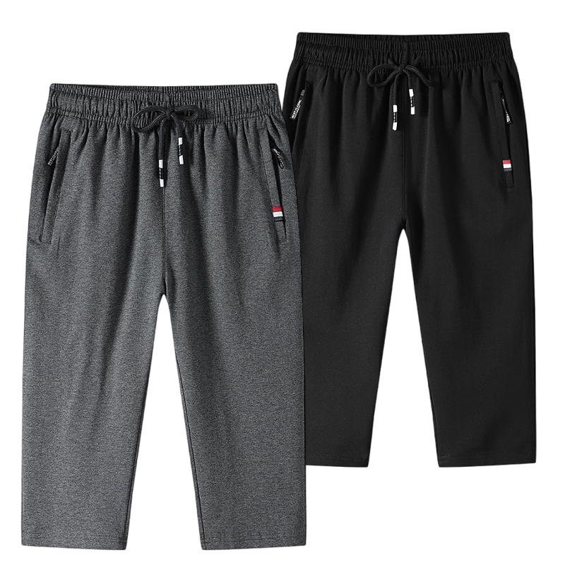 Men's Pure Cotton Cropped Pants for Summer, Loose Fit, Thin Knit Shorts, Straight-Leg Casual Mid-Length Pants for Summer