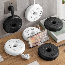 Home Dormitory Drain Patch Board Multifunction Usb Socket Disc Without Wire Wireless Converter 6 Plug Round