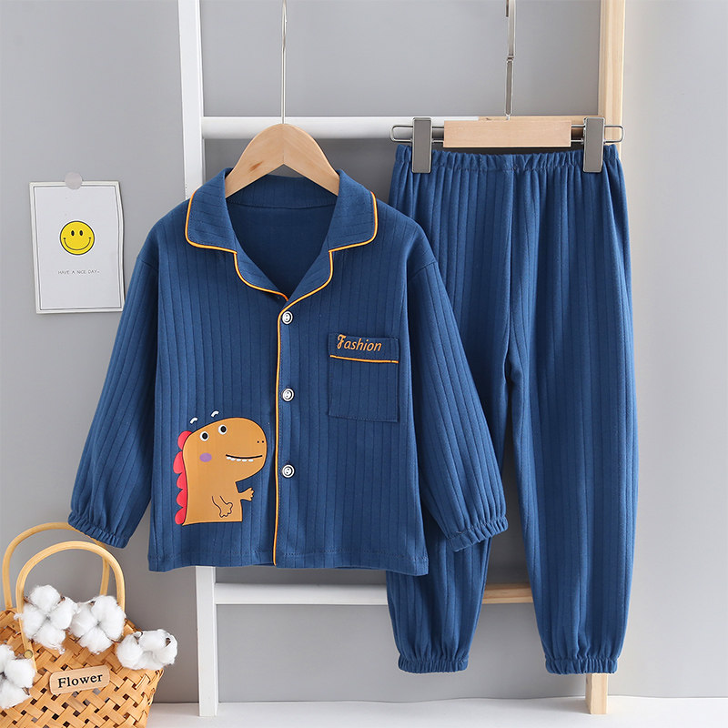 Spring and autumn children's pajamas cotton striped long-sleeved trousers closing suit boys and children middle and big children's fashion home clothes