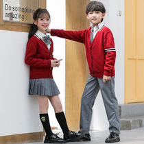 Kindergarten garden clothes teacher spring and autumn cotton cardigan sweater class clothes custom-made English school uniform set