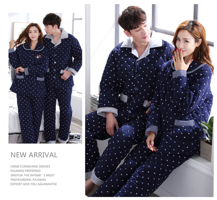 Bộ đồ ngủ nam ba lớp dày bằng vải bông mùa đông winter cộng với chất béo kích thước lớn ấm áp phù hợp với dịch vụ nhà của mẹ đồ bộ nam mặc nhà