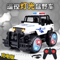Children remote control police car charging Jeep off-road vehicle toy police car simulation public security SWAT 110 model boy