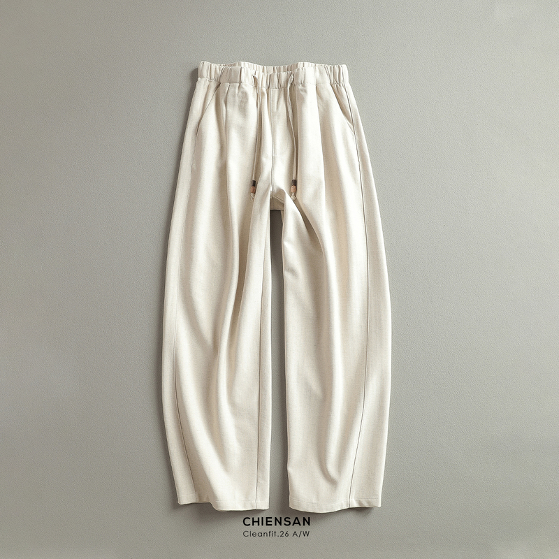 Jianchuan "Linen" Autumn Simple Commuter Pants with Draping Effect, Anti-Wrinkle, Elastic Waist, Drawstring, Wide-Leg Casual Pants for Men Jianchuan "Linen" Autumn Simple Commuter Pants with Draping Effect, Anti-Wrinkle, Elastic Waist, Drawstring, Wide-Leg Casual Pants for Men