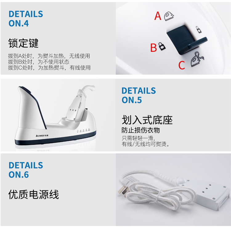 bàn ủi dry iron Chigo Electric Iron Steam Iron Hộ gia đình Không dây Điện nhỏ Vận chuyển Sắt Cầm tay Mini Máy ủi - Điện sắt bàn ủi công nghiệp