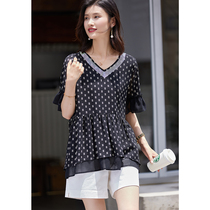 AA clothes pairings with big code new foreign air V collar bronzed and printed snow-shirt blouses slightly fatter sister womens dress summer