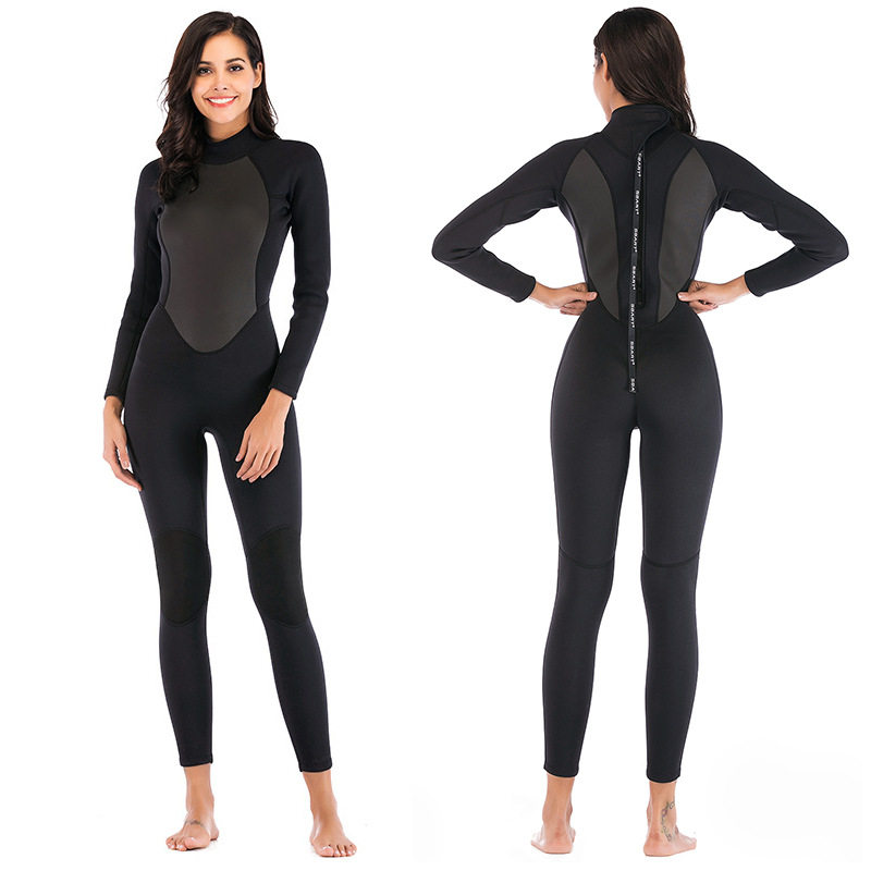 3mm women's wetsuit black pantomime front chest fine embossed warm elastic fishing and hunting scuba surf anti-paddling self-camp