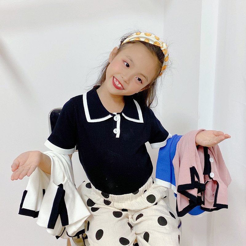 Minimalist Wind Polo Polo Shirt 2022 Summer New Girl Baby Fashion Ice Silk Cotton Short Sleeve Blouses Han Edition Tide