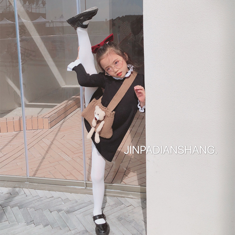 Girl Lace Color 100 Hitchhiking Casual Sweater Dress Autumn Winter 2022 New Fashion Foreign Pie Children Lady Van Dresses