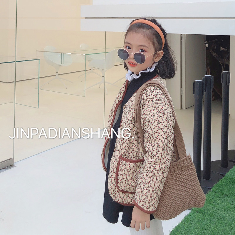 Girl Autumn Winter New Korean Version Foreign Pie Jacket Children Small Crushed Flower Thickened Warm Temperament Big Coat Baby Jacket Tide