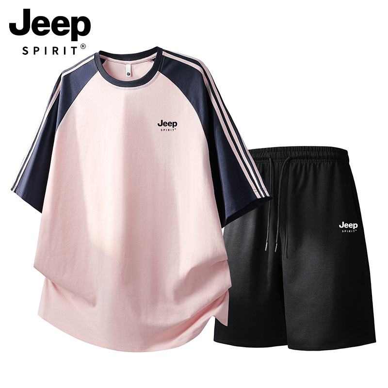 Jeep Sports Suit for Women 2026 New Summer Casual Wear Running Fitness Pure Cotton Loose Short-Sleeved Shorts