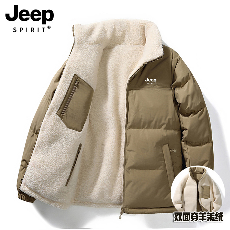 Jeep down Cotton Jacket for Men 2026 New Winter Cotton Coat Lamb Wool Plush Cotton Jacket Men's Fleece-Lined Thickened Coat