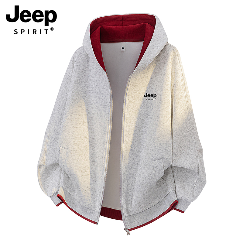 Jeep American-Style Jacket for Men 2026 New Autumn Youth Sports Jacket Heavyweight Hooded Cardigan Gray Sweatshirt Jeep American-Style Jacket for Men 2026 New Autumn Youth Sports Jacket Heavyweight Hooded Cardigan Gray Sweatshirt