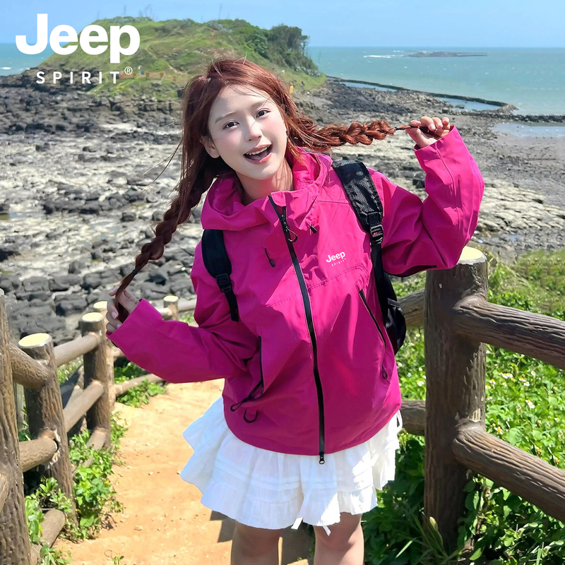 Jeep Rose Red Jacket for Women 2026 New Spring and Autumn Outdoor Windproof Petite Super Stylish Three-In-One Jacket