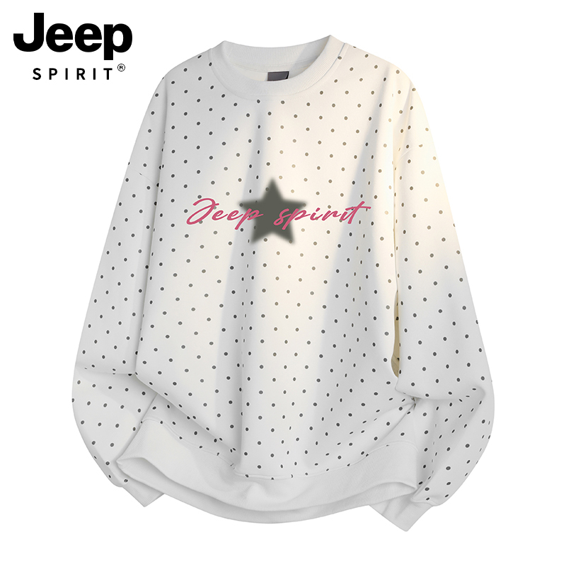 Jeep Round Neck Sweatshirt for Women 2026 New Autumn American College Style Polka Dot Petite Hoodless Long-Sleeve Top