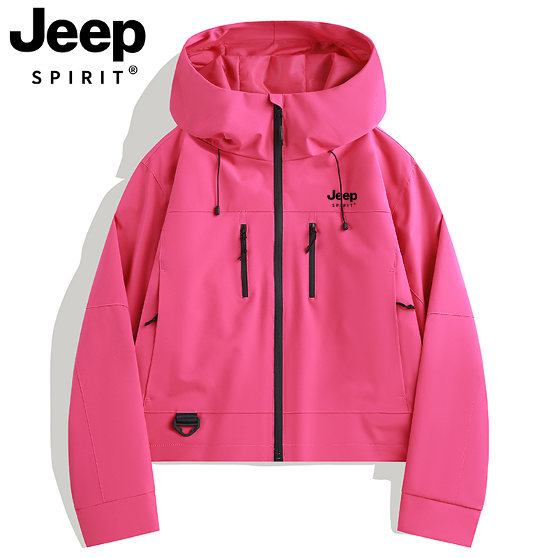 Jeep Spirit Pink Short Windbreaker Jacket for Women 2026 New Spring and Autumn Outdoor Windproof Jacket for Petite Women