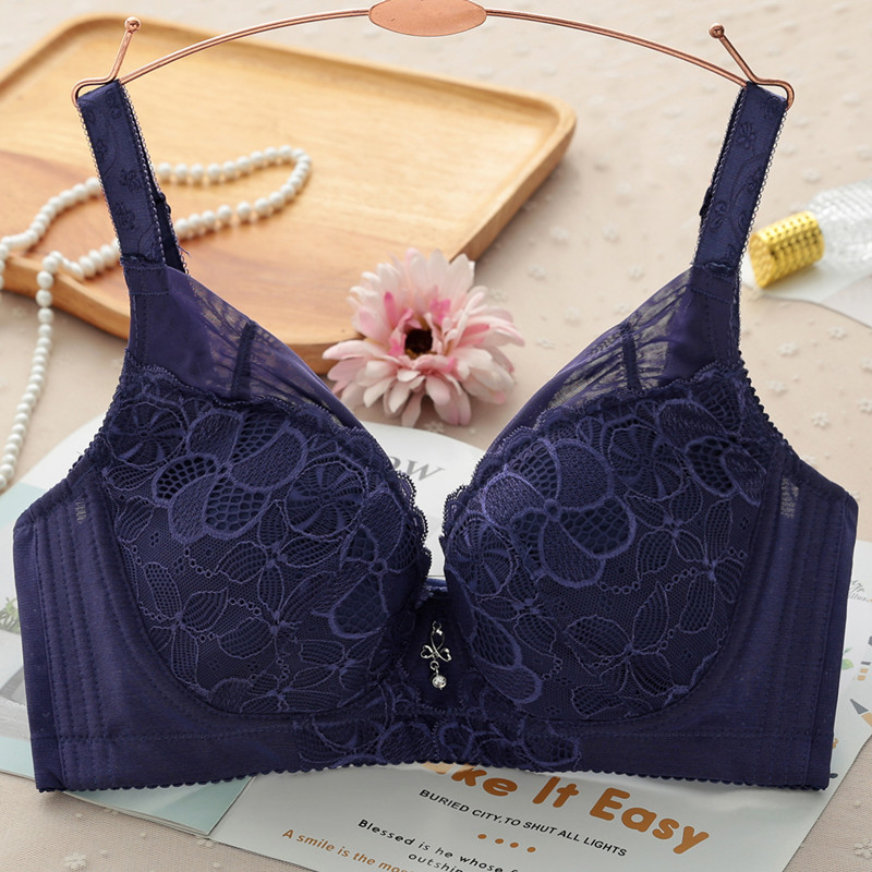 Ultra-Thin Sponge-Free Sexy Lace Bra, Adjustable Bra with Steel Ring, Big Breasts, Small Intimates, Women's Bra