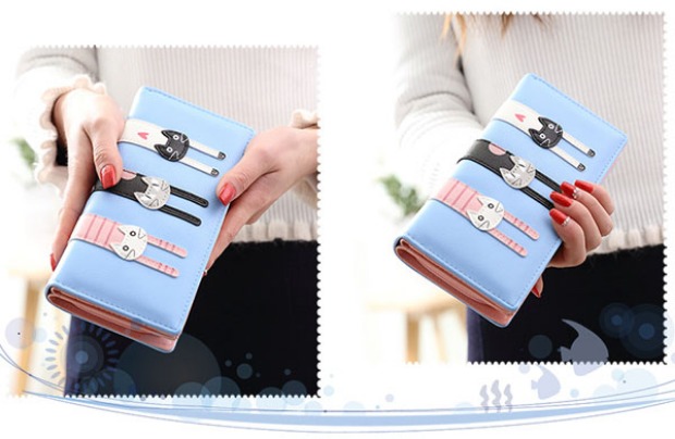 Ví nữ dài ví nữ phiên bản Nhật Bản và Hàn Quốc của mèo hoạt hình dễ thương ba dây kéo ví sinh viên ví ví