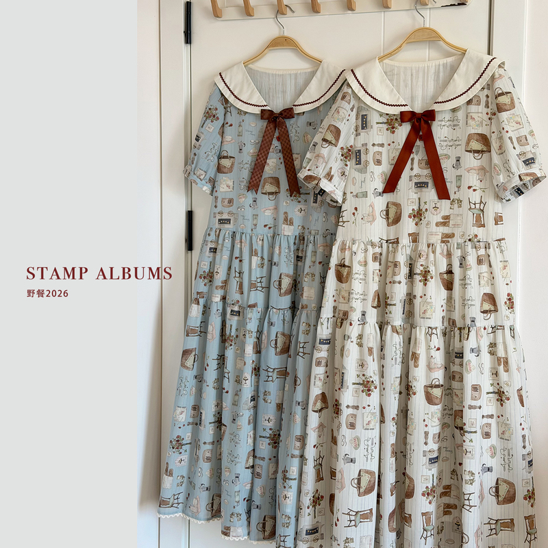 【Sold Out Display】Picnic Sailor Collar Op Stamp Album Dress Lolita Original Design