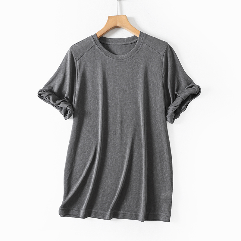 S32497 Tairan~Designed with a Sense of Style, Rolled-Edge Short-Sleeve Lyocell T-Shirt~Snowflake Texture, Round Neck, Cool-Feeling Solid Color Top S32497 Tairan~Designed with a Sense of Style, Rolled-Edge Short-Sleeve Lyocell T-Shirt~Snowflake Texture, Round Neck, Cool-Feeling Solid Color Top