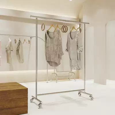 Clothing display stainless steel floor creative caster Island shelf men's and women's shelves the bending