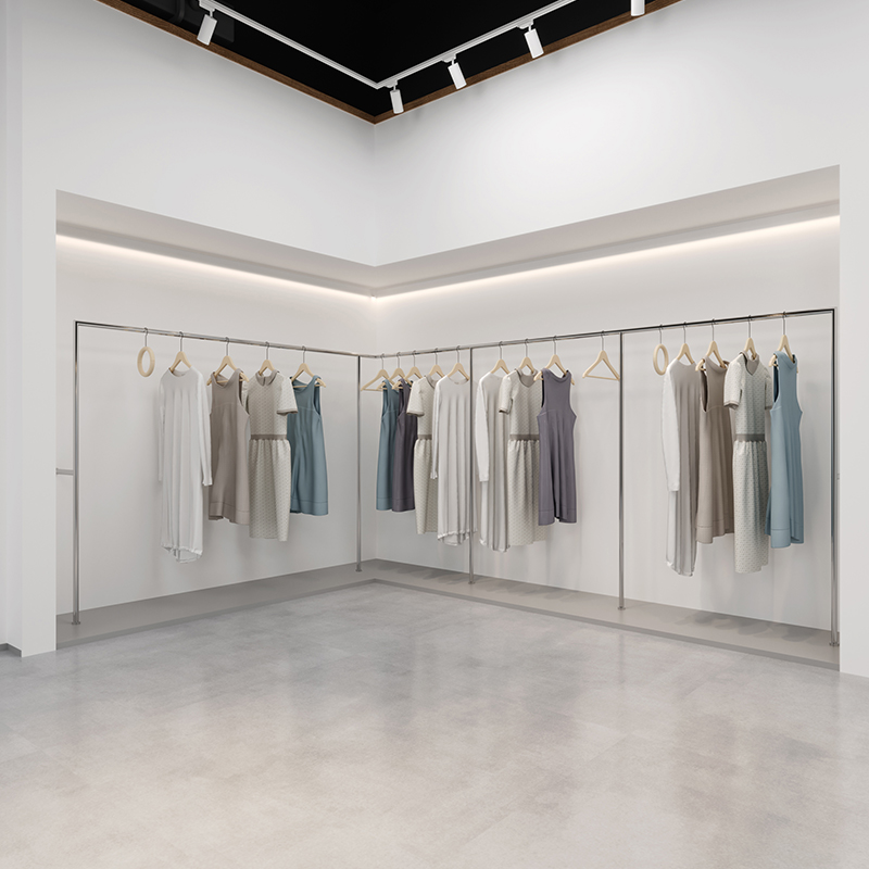 Clothing store display rack on the corner of the wall hanging side rack men and women wall hanger silver stainless steel rack