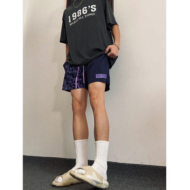 Summer American flame basketball shorts for boys ins trendy sports three-point pants breathable student quick-drying training pants